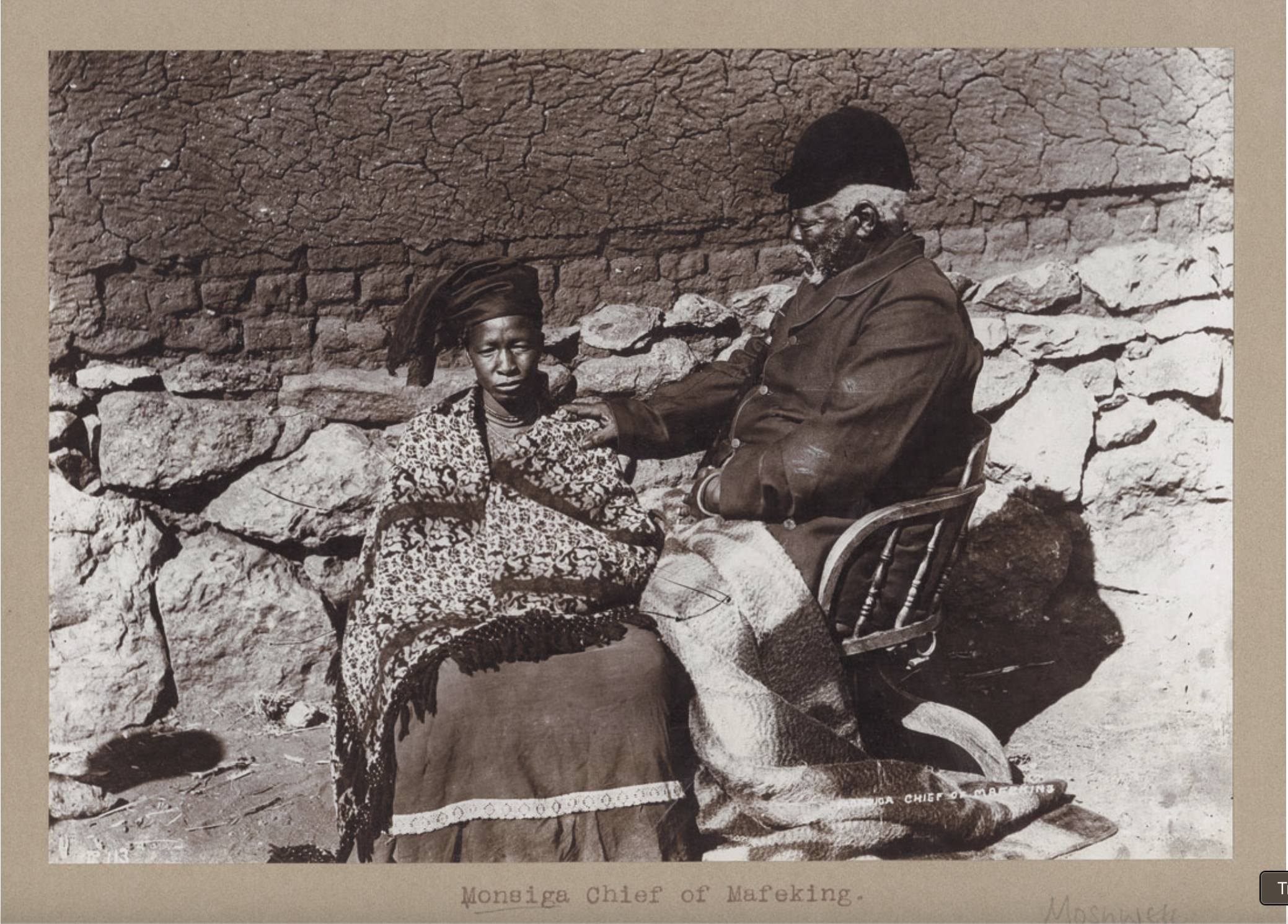 Monsiga, Chief of Mafeking, South Africa (late nineteenth century) [Photograph]. Art Blart. https://artblart.com/wp-content/uploads/2013/04/027_twcpress_monsinga-web.jpg
