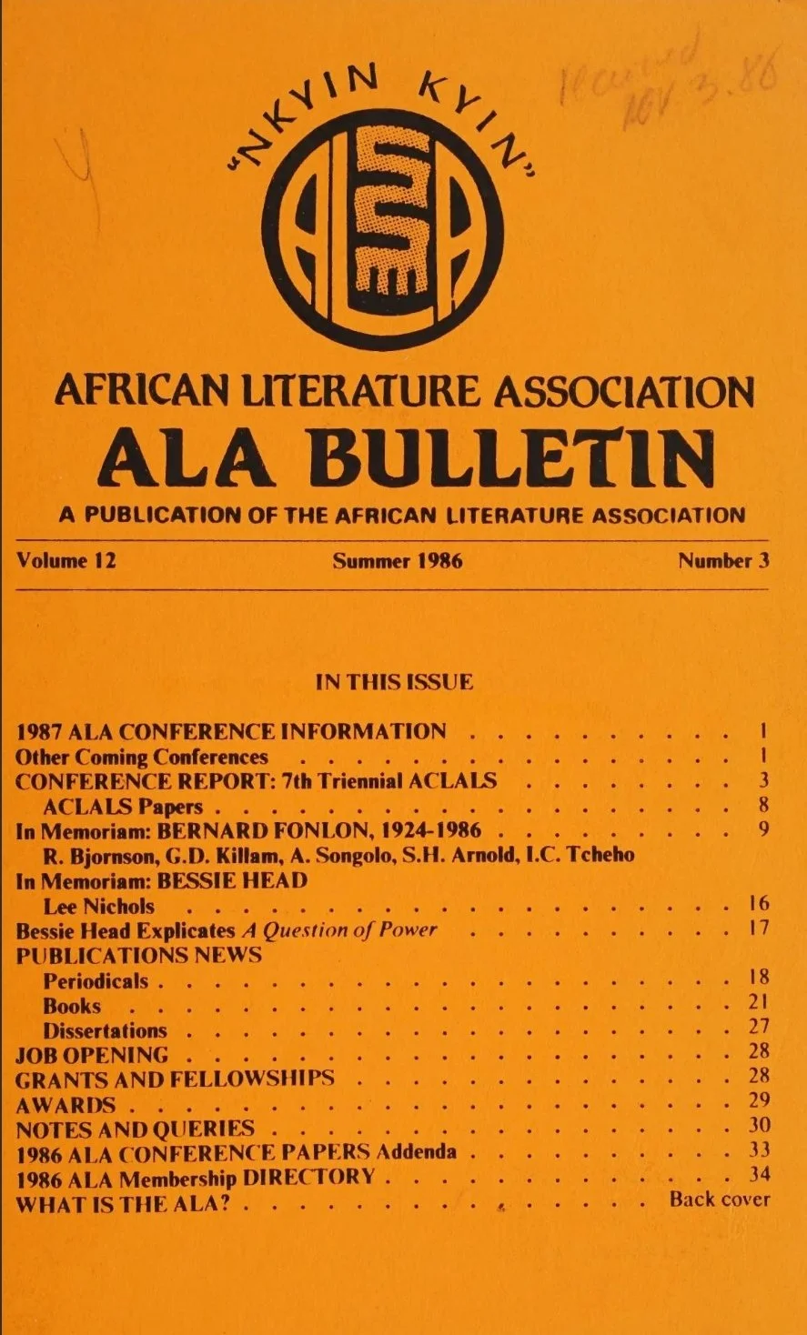 Ala Bulletin by African Literature Association. Volume 12, Spring 1986