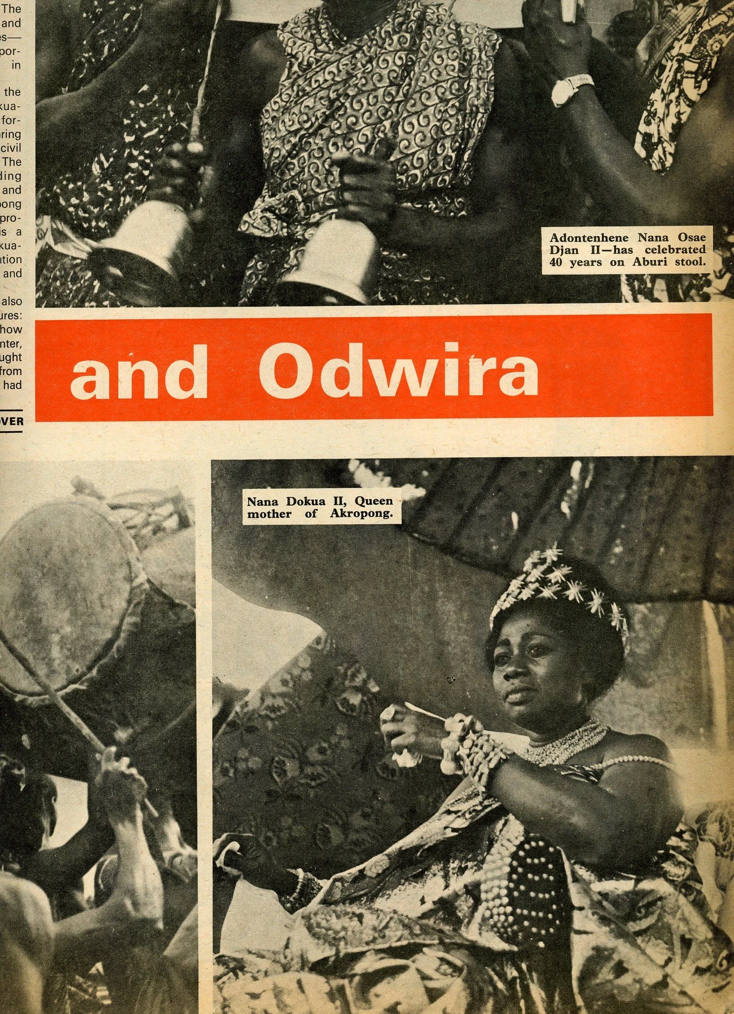 Nana Dokua II, Queen Mother of Akropong, wearing traditional regal gowns. From DRUM Magazine Ghana, 1969. Scanned by Korateng Ofosu-Amaah.