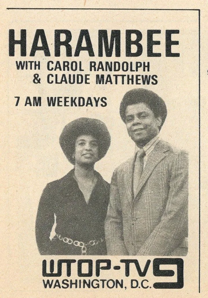 Carol Randolph and Claude Matthews, hosts of Harambee, Washington D.C on a 1971 WTOP TV Ad