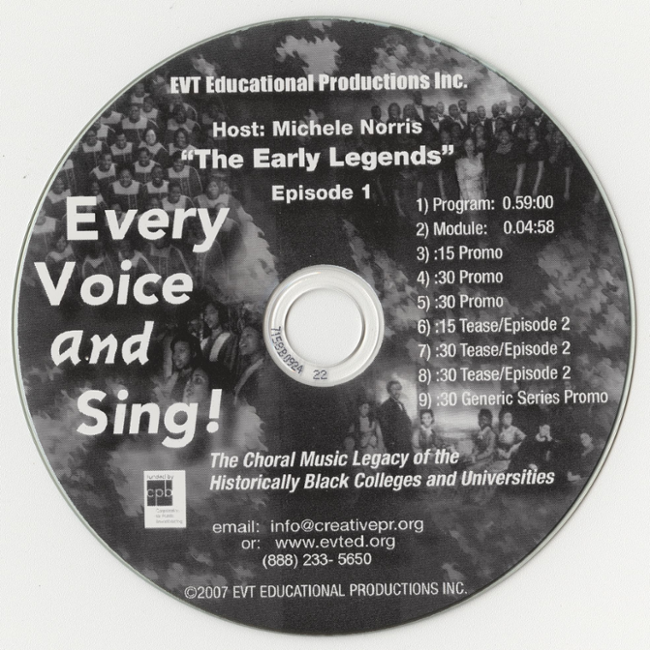 Archives of African American Music and Culture,Every Voice and Sing: The Choral Music Legacy of the Historically Black Colleges and Universities (radio series), 2007, https://aaamc.indiana.edu/Collections/Every-Voice-and-Sing
