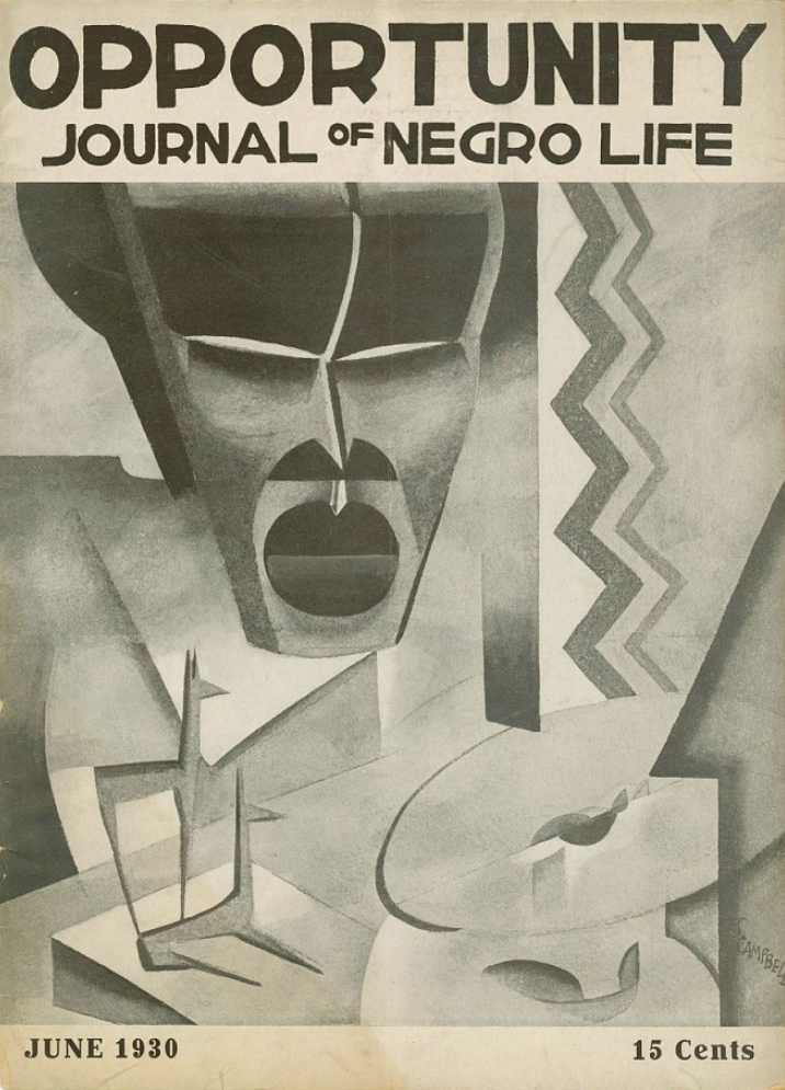 The June 1930 issue of Opportunity Journal of Negro Life magazine. The front cover designed by Elmer Simms Campbell. Retreved from the National Museum of African American History & Culture.