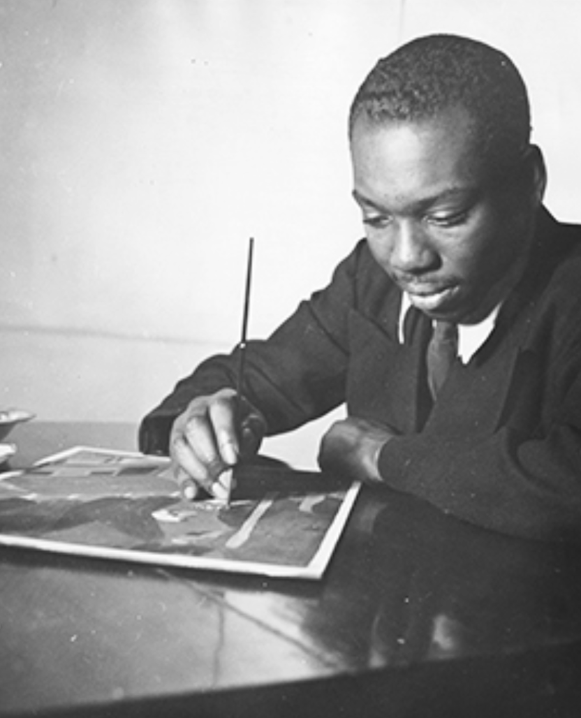 Jacob Lawrence painting his notable art series, The  Migration Series.