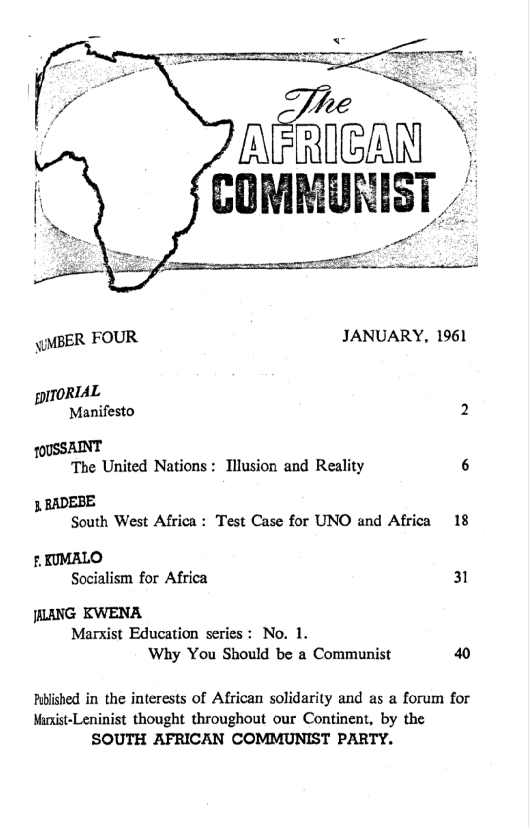 The African Communist No.4 January 1961