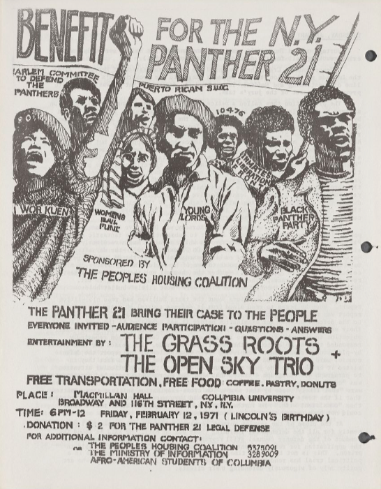 Schomburg Center for Research in Black Culture, Manuscripts, Archives and Rare Books Division, The New York Public Library. (1970 - 1970). Panther 21: Trial News, No. 20, [Back cover] Retrieved from https://digitalcollections.nypl.org/items/94a69340-