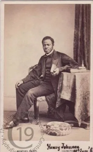 Henry Johnson, the Archdeacon of the Upper Niger and on 12 November 1885 was awarded an honorary M.A. by the University of Cambridge. Photographed by William Menzies of 213 Upper Street, Islington [London]. 
