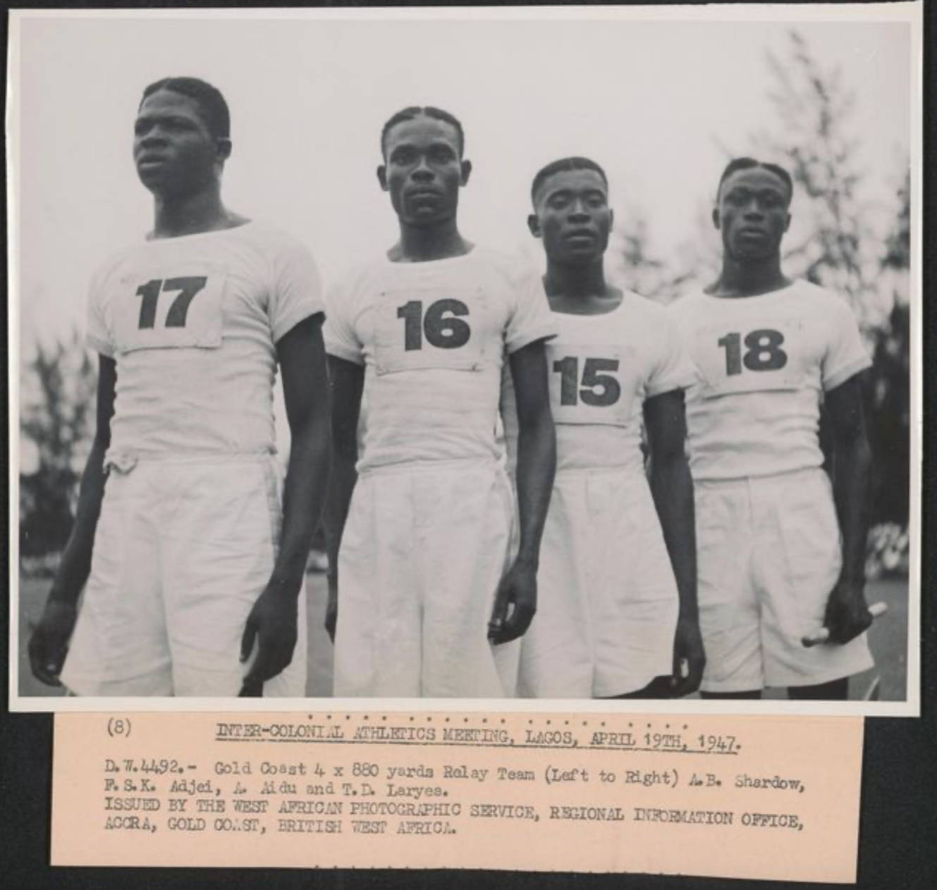 Inter-Colonial Athletics meeting, Lagos [Photograph]. Northwestern University Libraries Digital Collections. https://dc.library.northwestern.edu/items/9b8f89c2-9afd-4d2d-a65c-7a72a56424a1