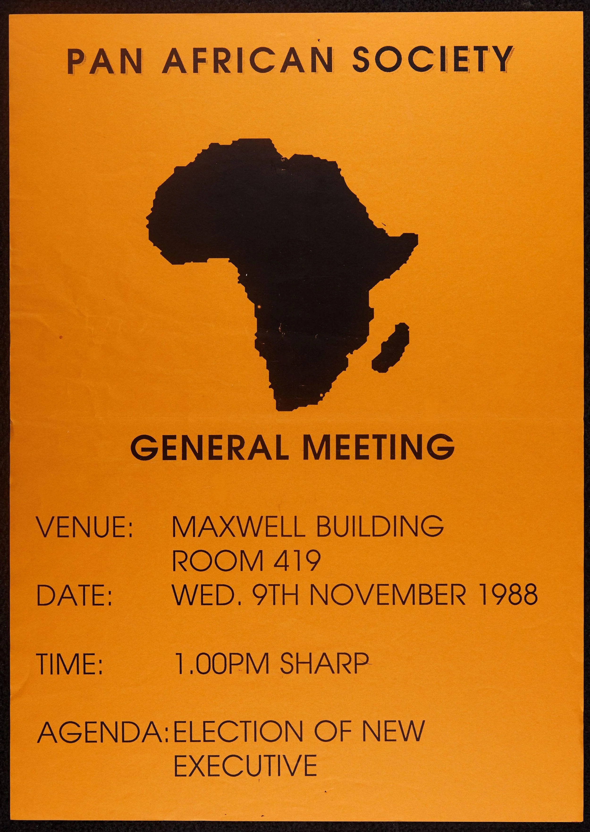 University of Salford Students Union. Pan African Society General Meeting. 1988. https://jstor.org/stable/community.34588156.