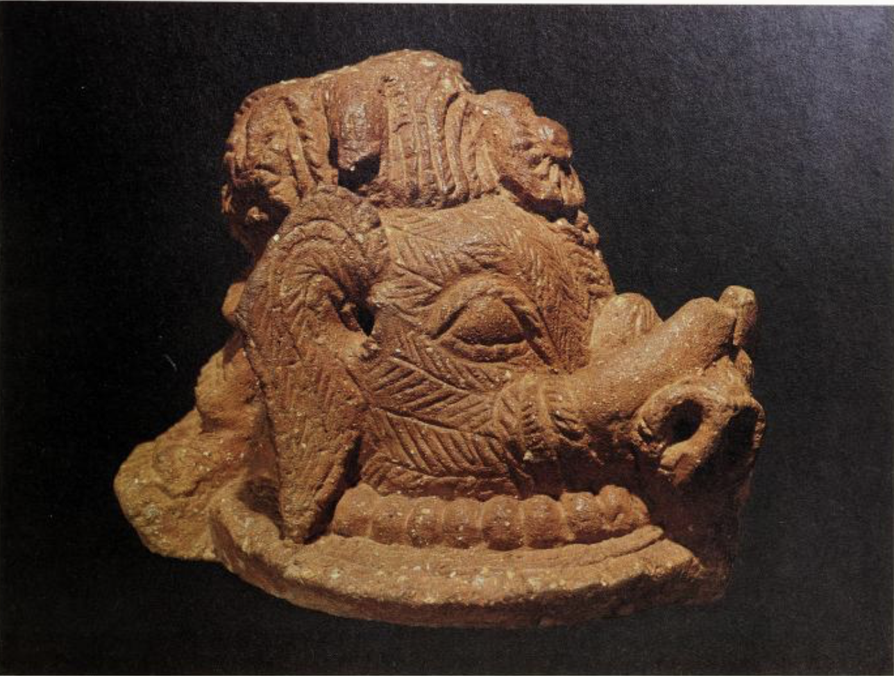 Terracotta elephant head from Lafogido. between the 12th and the 15th centuries A.D. p.65. from Two thousand years, Nigerian art (1977).
