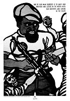 BLACK PANTHER POSTER.
'One of our main purposes is to unify our brothers and sisters in the North with our brothers and sisters in the South.' Poster by Emory for the Black Panther Party, 1960s or 1970s