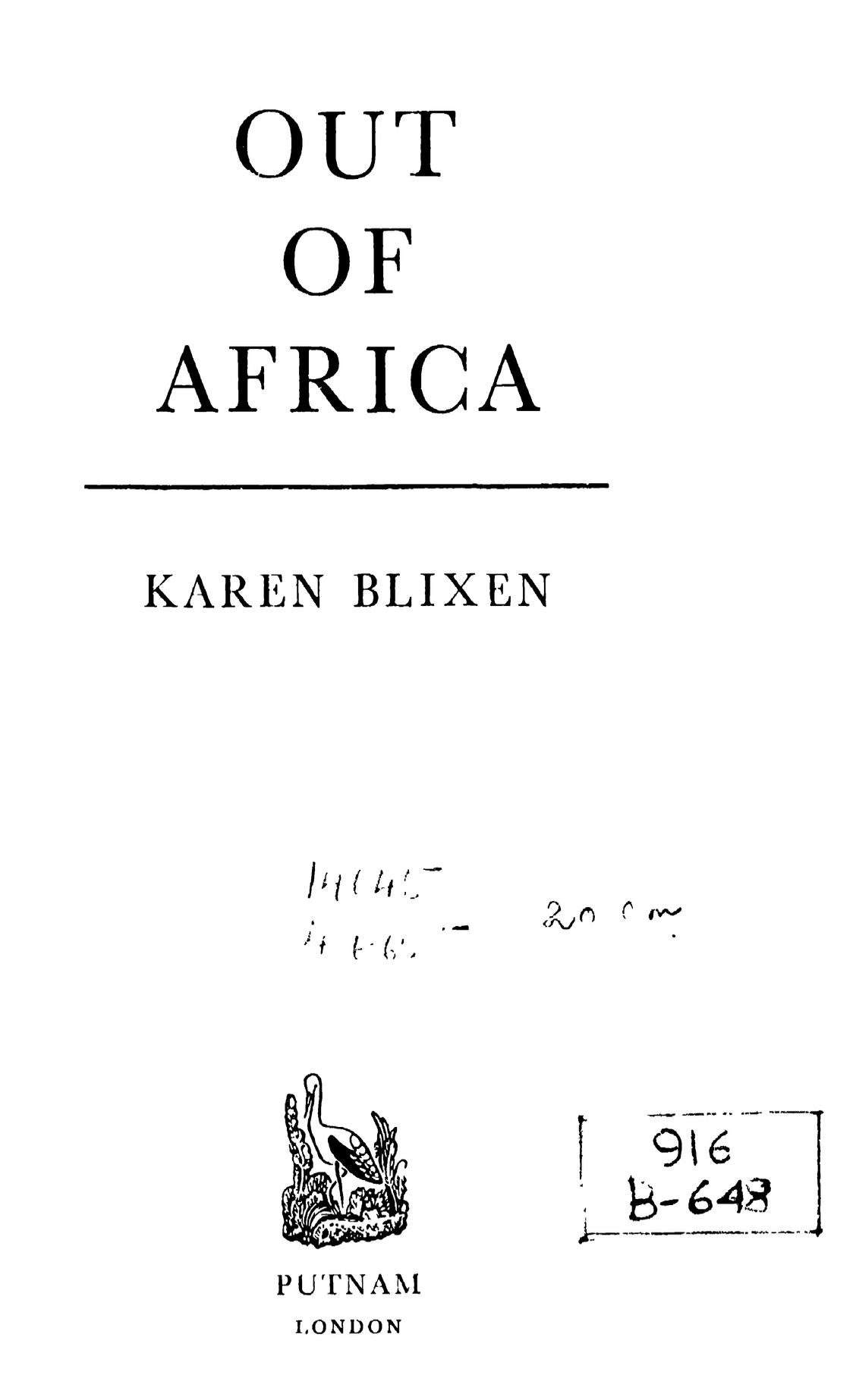 Out of Africa by Karen Blixen