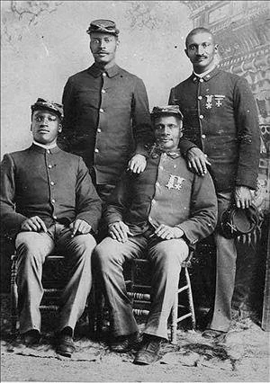 African American "Buffalo Soldier" officers, Company D, 25th U.S. Infantry Regiment, Fort Custer, Montana, ca. 1889
Photo by O.S. Goff, Courtesy UW Special Collections (SOC3034)