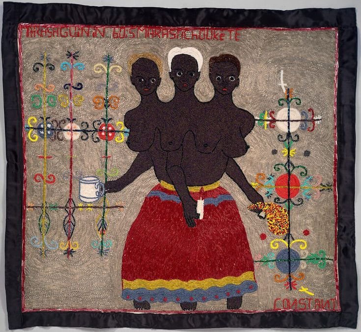 Constant, Myrlande. (Undated).  Drapeau vaudou pour le Marasa Guinin [Thread, sequins, pearls, and satin]. The Art Institute of Chicago, Chicago, Illinois, United States.