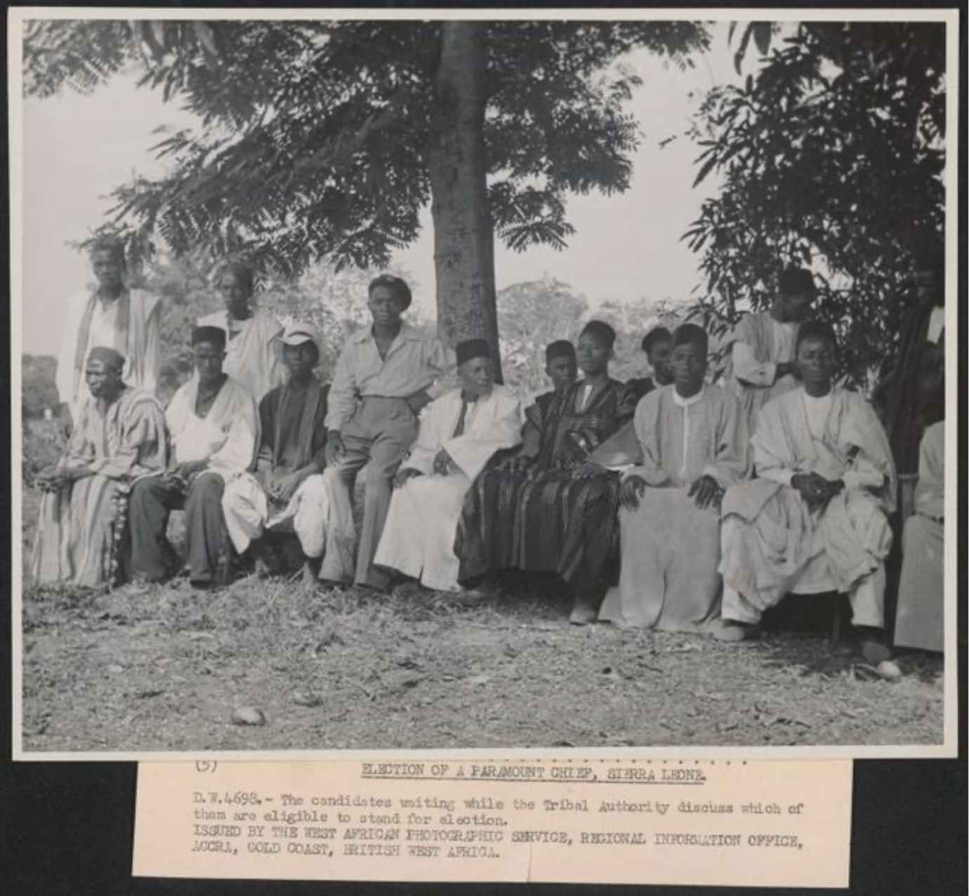 Election of a Paramount Chief, Sierra Leone [Photograph]. Northwestern University Libraries Digital Collections. https://dc.library.northwestern.edu/items/172b6b10-dea7-4eed-90a4-84a24f4a3bff