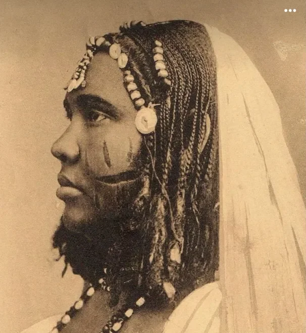A portrait of a Sudanese woman (photographer unknown, 1890-1923, Wikipedia, CC). The young woman’s hair is dressed in the fine mushat plaits or braids interwoven with beads and jewels which for so many generations have embodied northern Sudanese cano