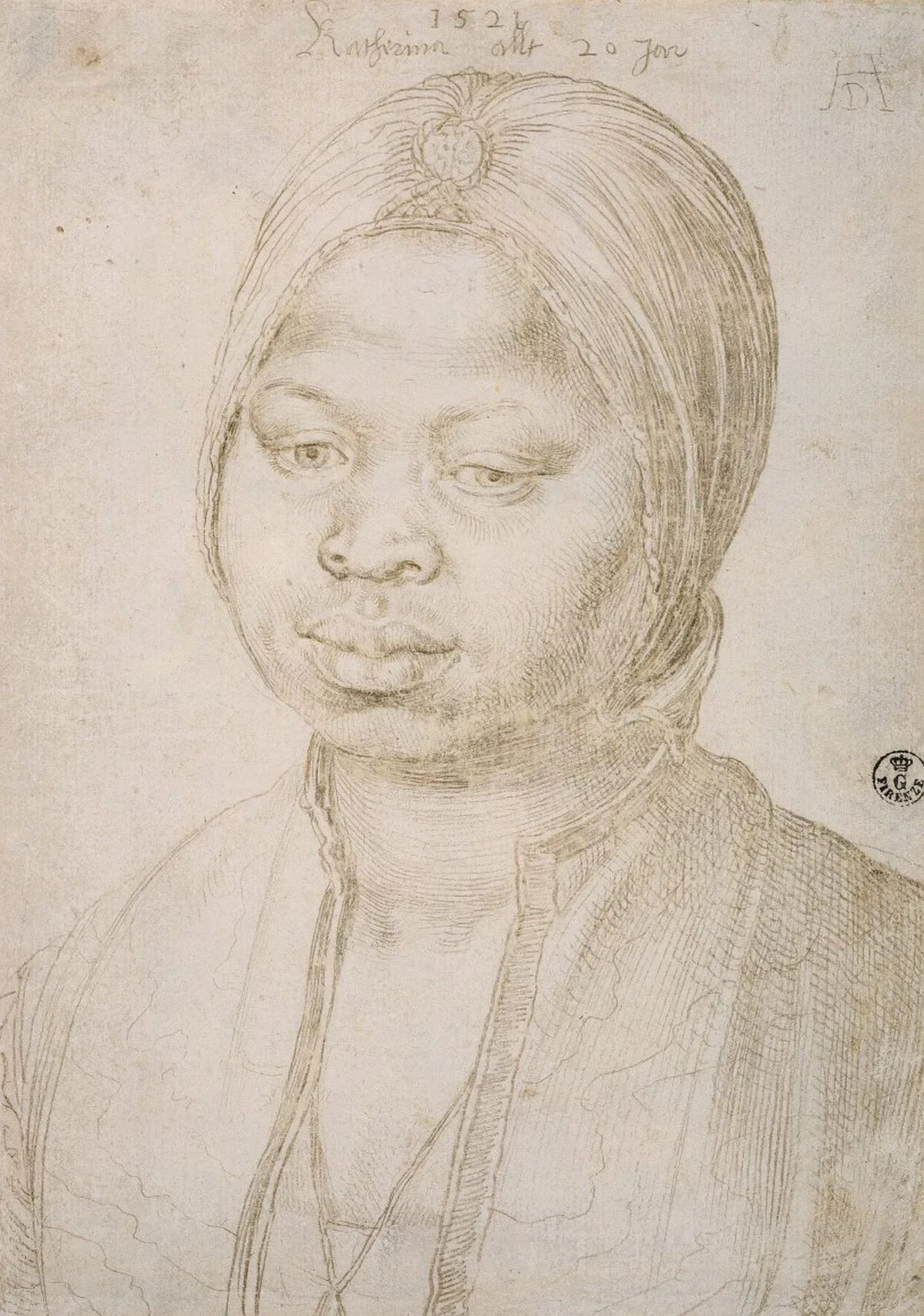 "Portrait of Catherine, the Mulatta of the Portuguese Bradao" by Albrecht Dürer, 1521.