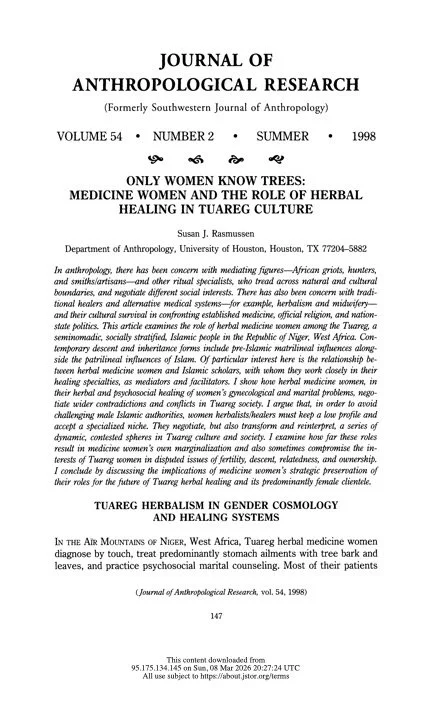 Only Women Know Trees: Medicine Women and the Role of Herbal Healing in Tuareg Culture by Susan J. Rasmussen