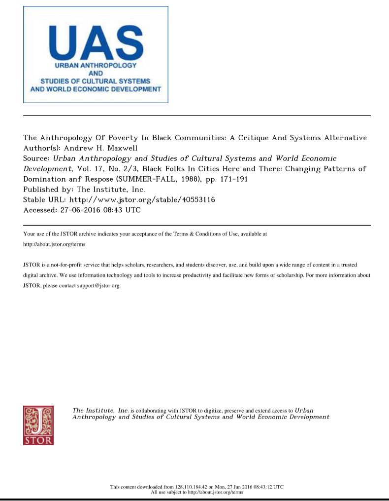 Black Folks In Cities Here and There Changing Patterns of Domination and Response  by Andrew H. Maxwell