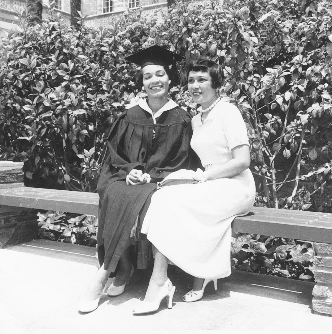 Bacon-Bercey with her aunt, Hortense Sapp, on the day she graduated from UCLA in 1954. Courtesy Dail St. Claire. https://www.smithsonianmag.com/smart-news/remembering-june-bacon-bercey-pioneering-african-american-meteorologist-180973933/