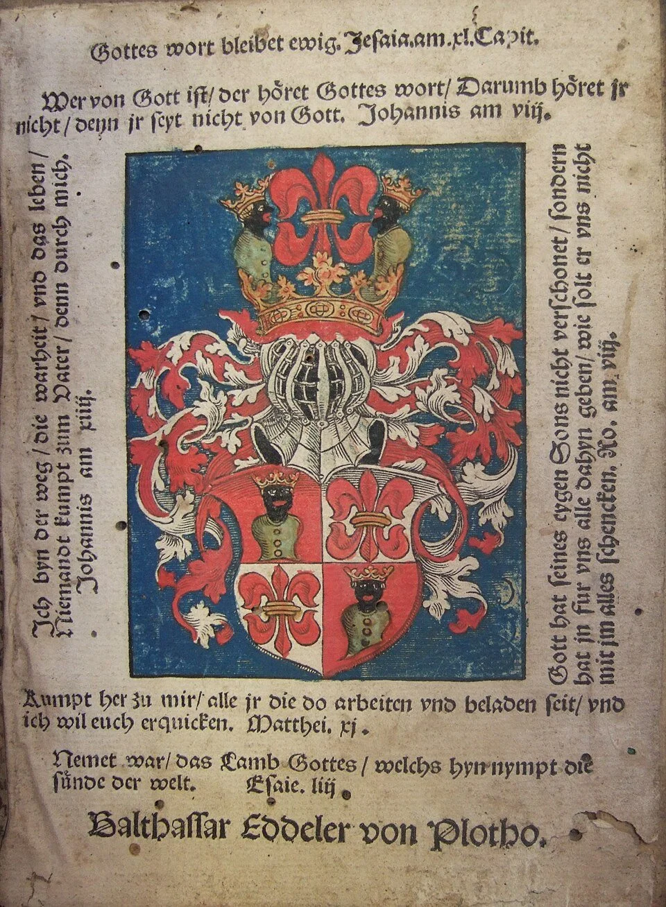 the ex libris (bookplate) of Balthasar Edler von Plotho, a nobleman from the early 16th century. 