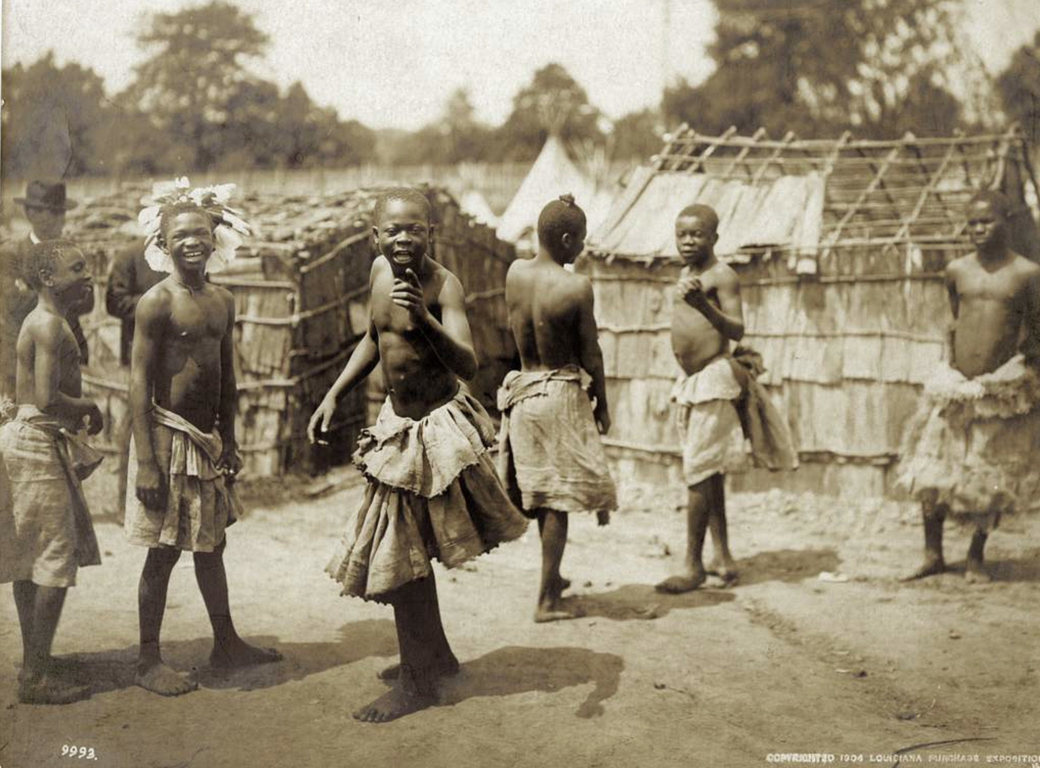 Group of Pygmy young men in the Department of Anthropology exhibit at the 1904 World's Fair.
Collection - Louisiana Purchase Exposition, 1904
The Louisiana Purchase Exposition, known as the St. Louis World's Fair, was an international exposition hel