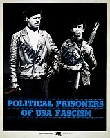BLACK PANTHER POSTER.
'Political prisoners of USA Fascism.' Poster depicting Black Panther Party founders Bobby Seale and Huey P. Newton with guns, 1960s or 1970s.