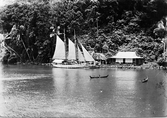 Trading Station, Simbo Island, Western Solomon Islands. Image: Unknown, Australian Museum ©. "Rev Dr Arthur Capell found this album in the Anthropology Division, University of Sydney when he took up his position there in 1944. Capell was an authority