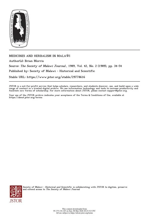 Medicines and Herbalism in Malawi by Brian Morris 