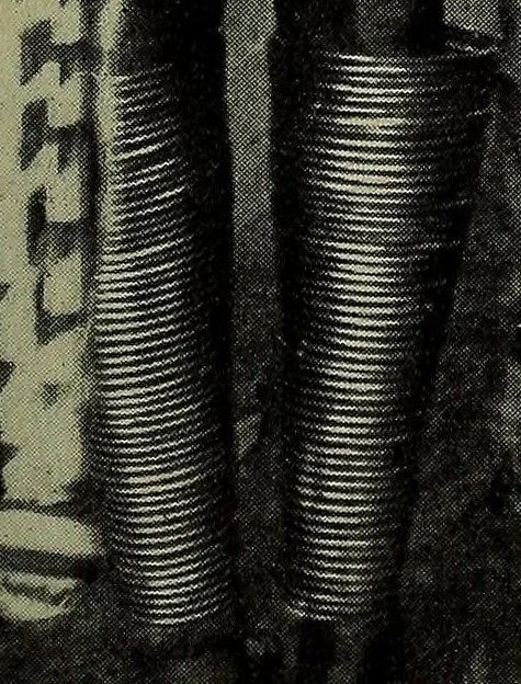 An Igbo woman wearing nja anklets, brass coil leg ornaments worn by young Igbo before marriage, after which they are taken off.