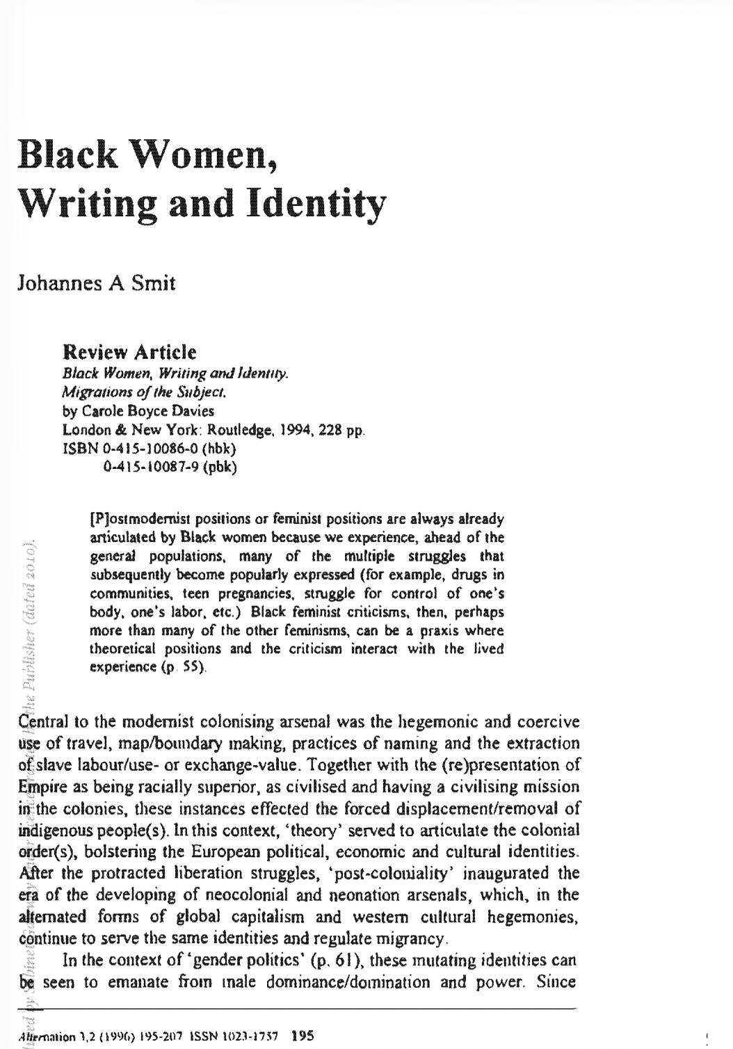 Black Women, Writing and Identity