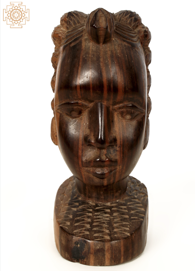 7'' Jamaican Woman Face, Wooden Statue