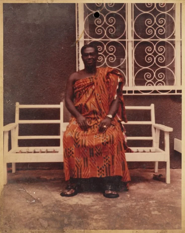 Mr. Michael Kweku Abrokwah wearing kente cloth in 1988, Ghana.