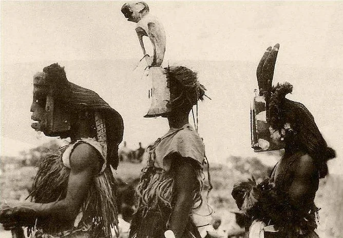 "Dogon, Dama masks, The Phantom Africa" Photographed by Michel Leiris in 1931.