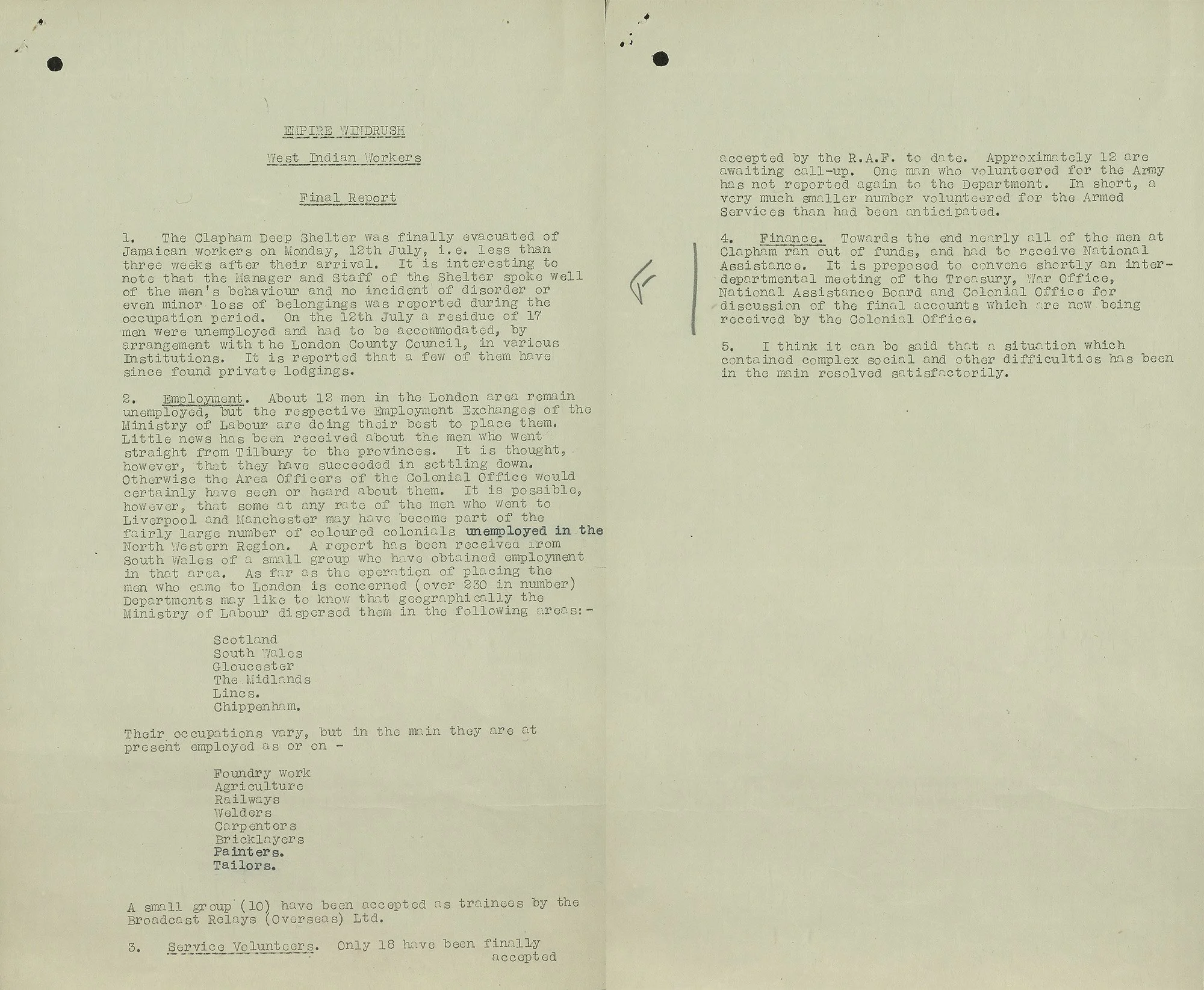 Final report on Windrush dispersal.