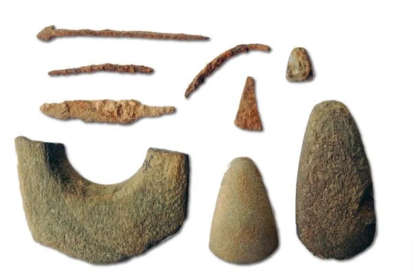 Metal tools made around 500 B.C. have been found alongside stone tools, attesting to the manufacture of iron while stone was still being used. (Courtesy Barbara Voss)
