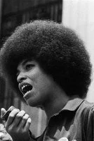 ANGELA DAVIS (1944- ).
American political activist. Davis speaking at a rally against the death penalty outside the state capitol building in Raleigh, North Carolina, 4 July 1974.