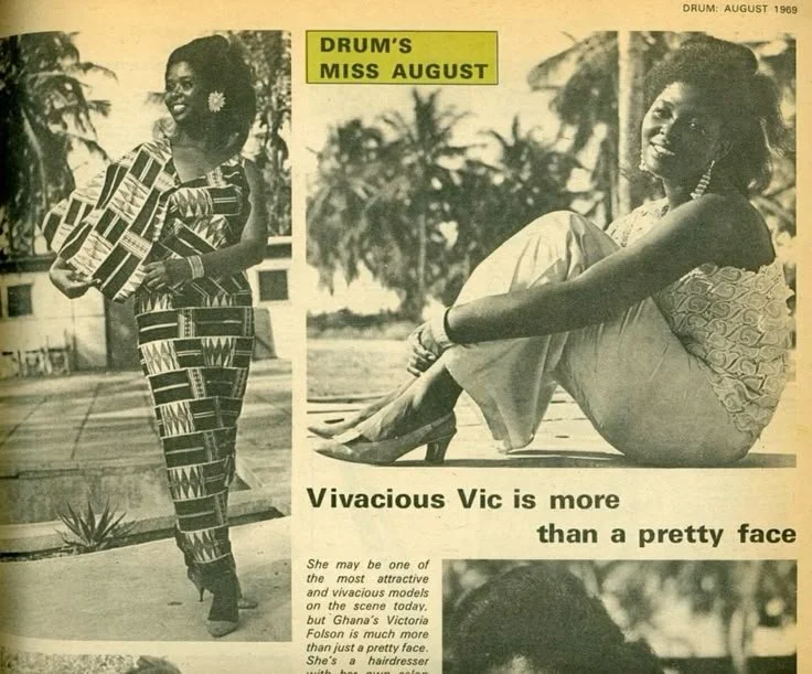 Sleet and Kaba (on the left), worn by a Ghanaian model. From DRUM Magazine Ghana, 1969. Scanned by Korateng Ofosu-Amaah.