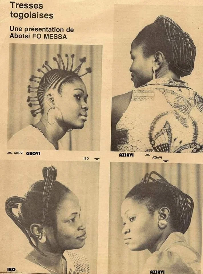 Photograph by Jacques Do Kokou, featured in issue no. 55 of Akouvi magazine (Lomé, Togo), May 1977. The image was part of the presentation “Tresses togolaises” curated by Abotsi Fo Messa. 