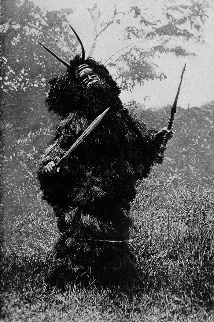 Ekpo masquerade shot by Ibani photographer Jonathan Adagogo Green in Sapele, c. 1896. J. A. Green staged many of his photos. RAAI.
