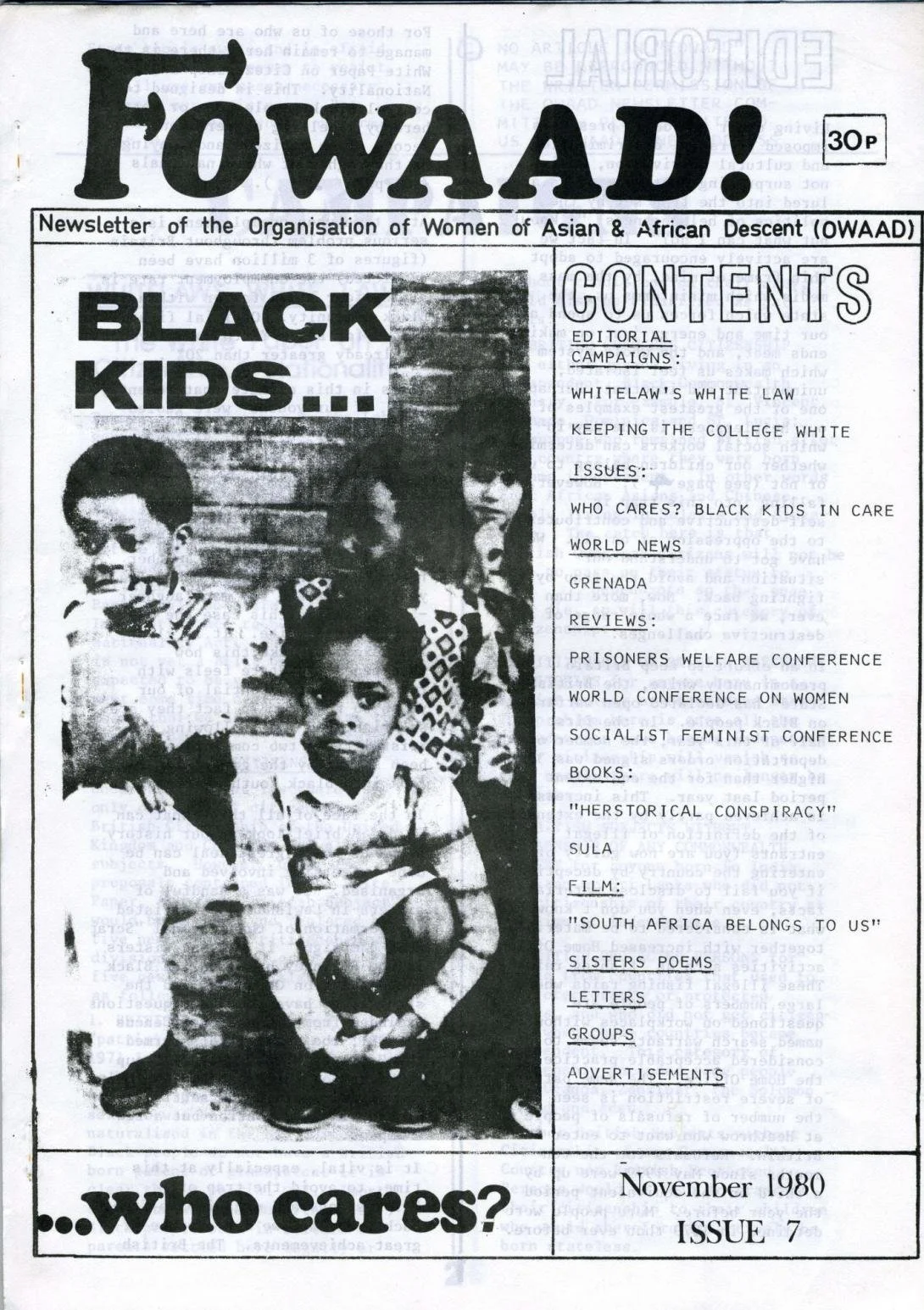 FOWAAD!, newsletter of the Organisation of Women of Asian and African Descent, Issue 7, November 1980.
