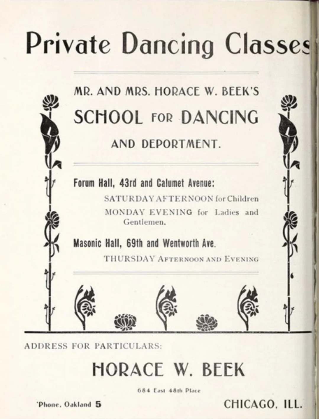 1902 Official Women’s Clubs Directory of Chicago contains an advertisement showing one of the uses of this structure, dancing classes.

Image Source: Chicago Patterns