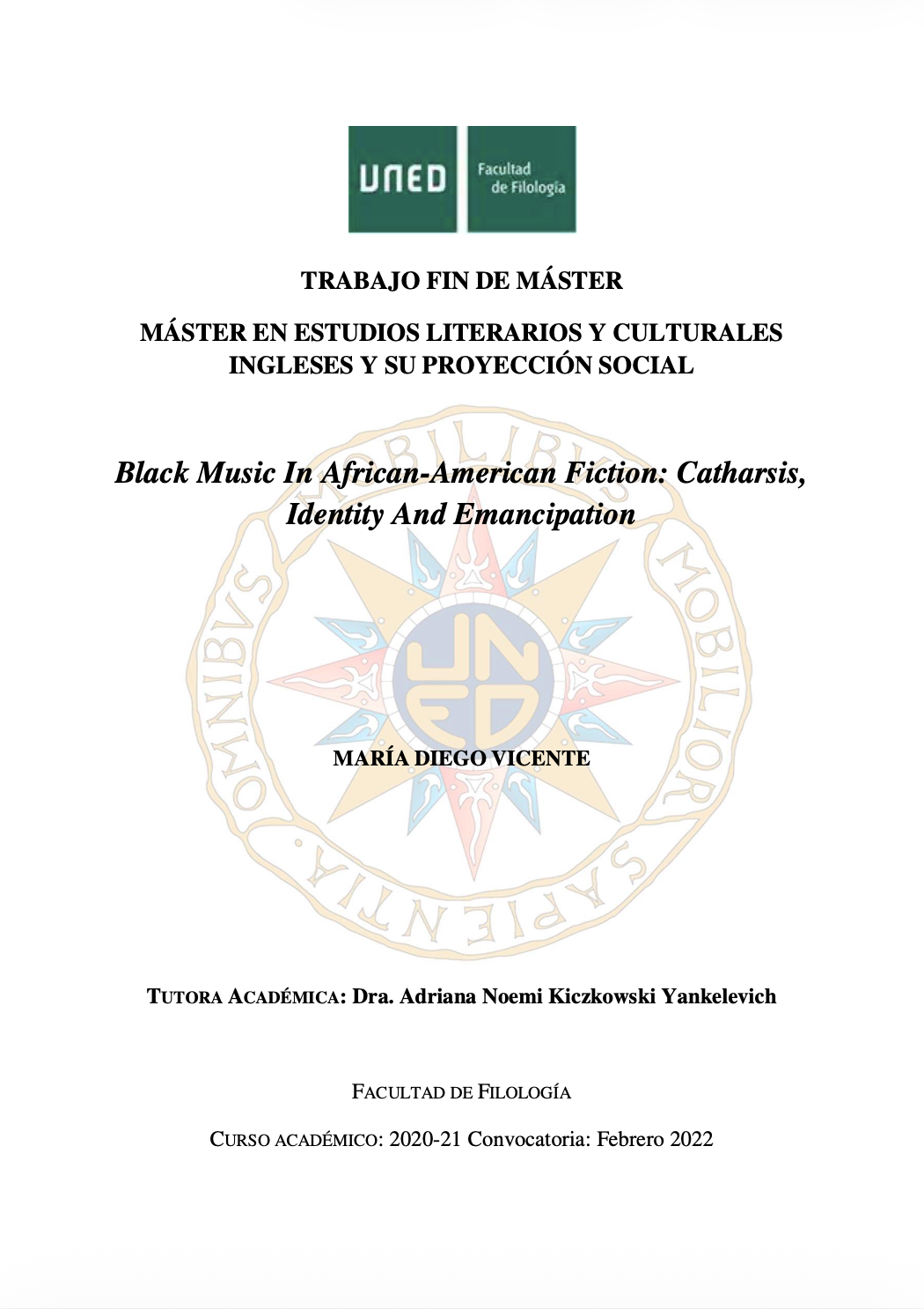 Black Music In African-American Fiction: Catharsis, Identity And Emancipation