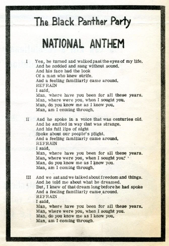 Black Panther Party National Anthem, December 12, 1969, African American Museum & Library at Oakland Vertical File Collection, MS 179, African American Museum & Library at Oakland, Oakland Public Library.