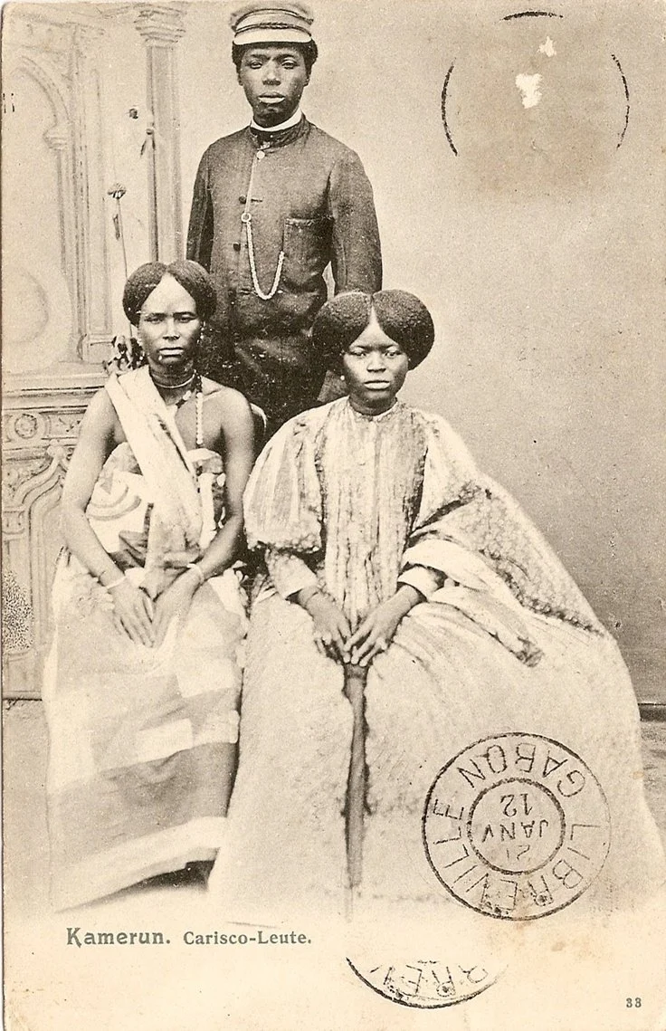 Carisco people, Cameroon. Vintage postcard; post stamped Jan. 1912; Livreville, Gabon