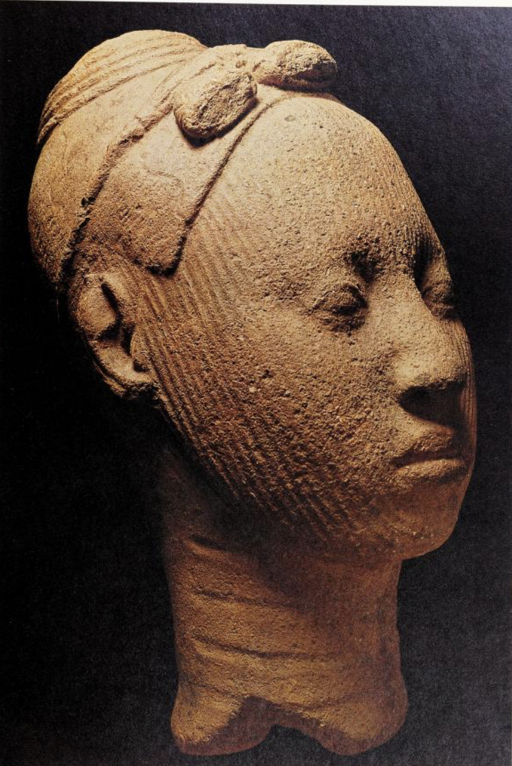 Terracotta head of young woman. Probably between 12 and the 15th century A.D. p.51.  from Two thousand years, Nigerian art (1977).