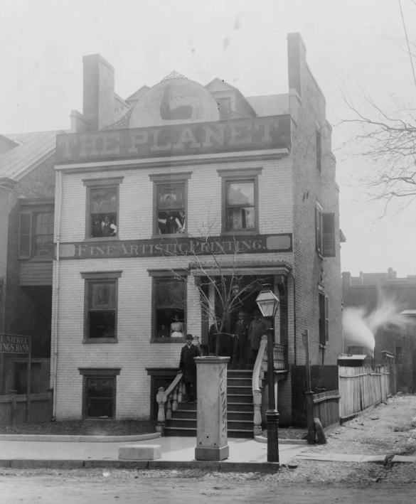 In 1897 the Richmond Planet moved its printing office to North Fourth Street, where John Mitchell Jr. proudly displayed the newspaper's dramatic masthead of a flexed bicep radiating lightning bolts from a clenched fist.

Image source: uncommonwealth 