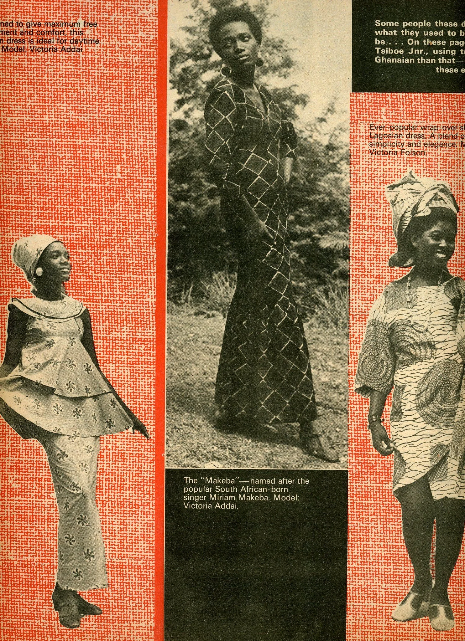 Makeba dress worn by Ghanaian model Victoria Addai. From DRUM Magazine Ghana, 1969. Scanned by Korateng Ofosu-Amaah.