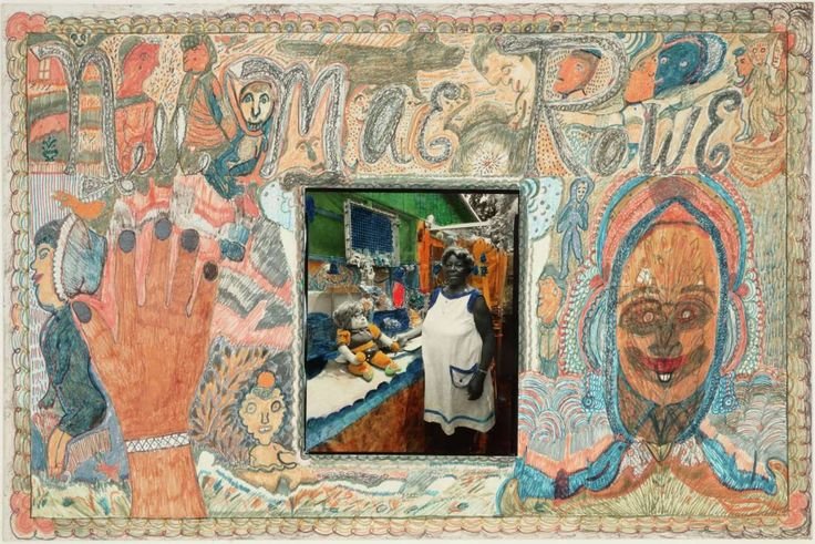Rowe, Nellie Mae. (ca. 1970s). Untitled (Voting) [Color photograph, crayon, pencil, and colored pencil on cardboard]. Estate of Nellie Mae Rowe/ Artists Rights Society (ARS), New York, New York, United States.