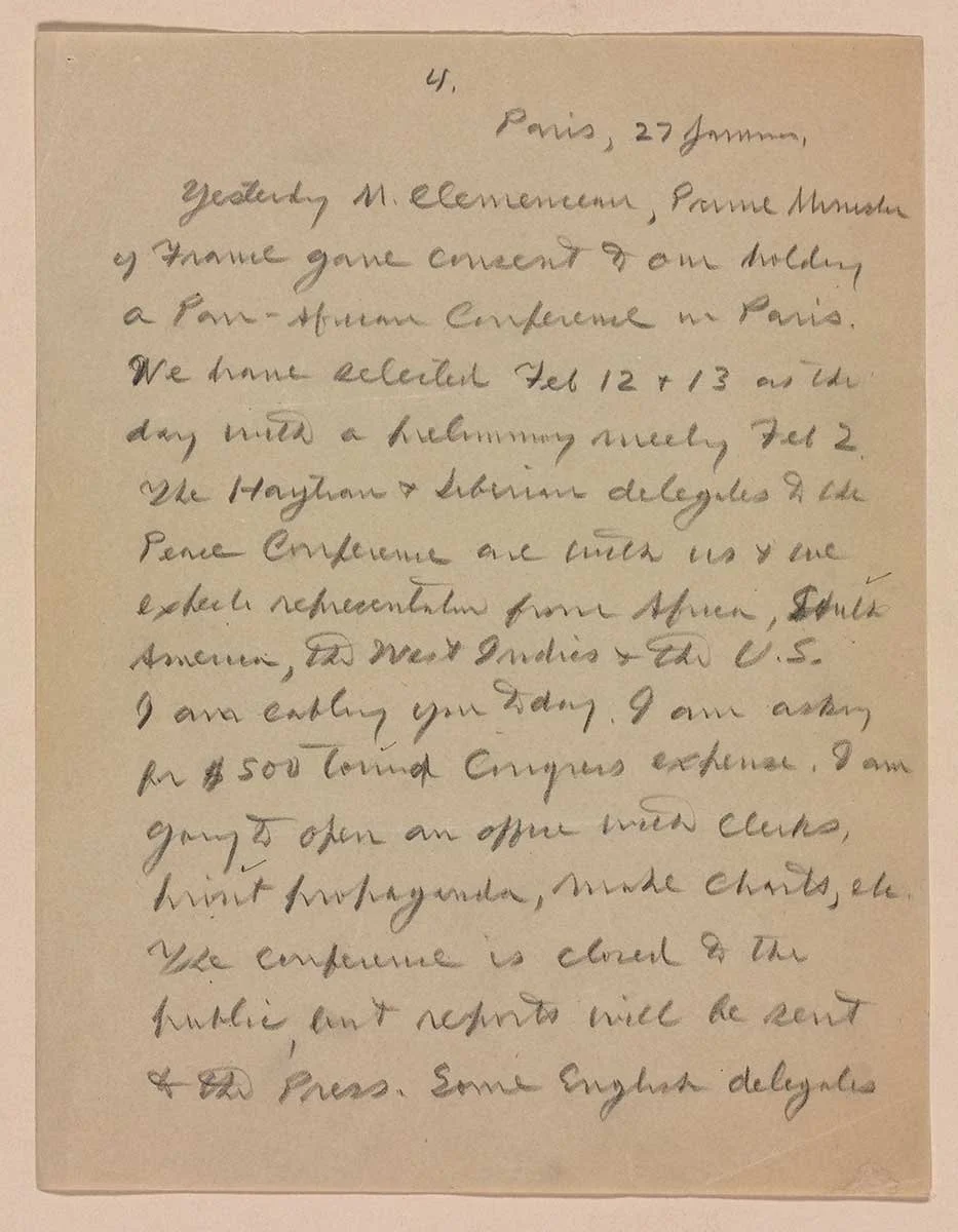 W. E. B. Du Bois to the NAACP, January 12, 1919. NAACP Papers, Manuscript Division, Library of Congress (175.00.00, 175.00.01)
