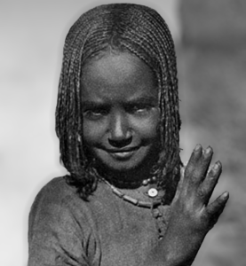Detail of colonial era photograph of a young Bisharin girl.